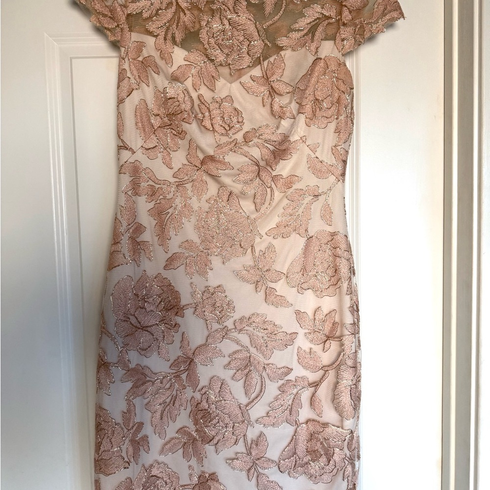 Tadashi Shoji Blush Floral Lace Midi Dress